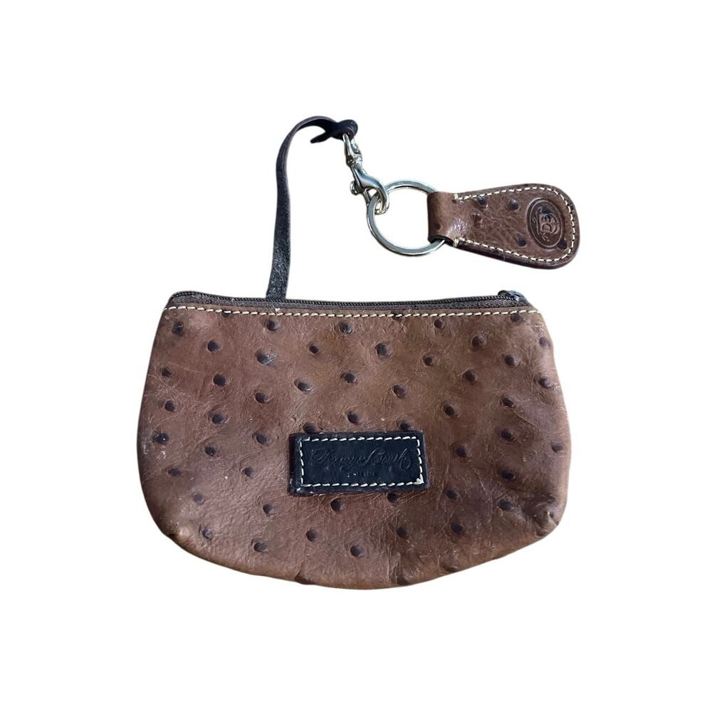 Dooney & Bourke Brown Ostrich Leather Coin Keychain Wallet Purse